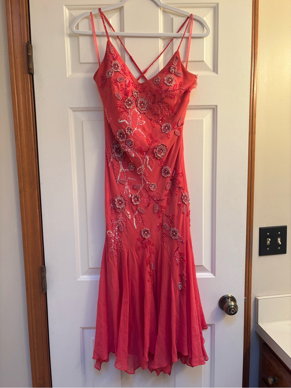 Sue Wong Coral Beaded Spaghetti-Strap Midi Dress - Picture 2 of 8